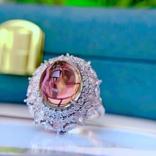 H218 Tourmaline Ring Pure 18K Gold 100% Natural Watermelon Tourmaline 7.1ct Gemstone Female Rings for Women Fine Ring