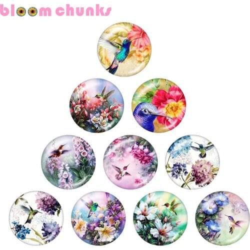Hummingbird 10pcs mixed 12mm/18mm/20mm/25mm Round photo glass cabochon demo flat back Making findings A5845