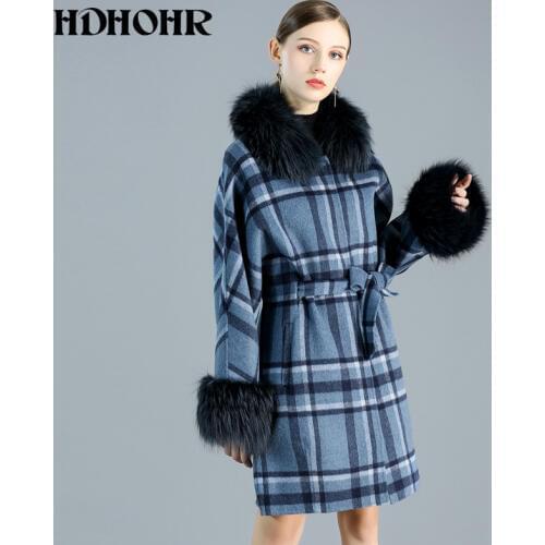HDHOHR 2020 Hot Sale Cashmere Coat Women Winter Natural Real Fox Fur Jacket luxurious Genuine Fox Fur Coats Female