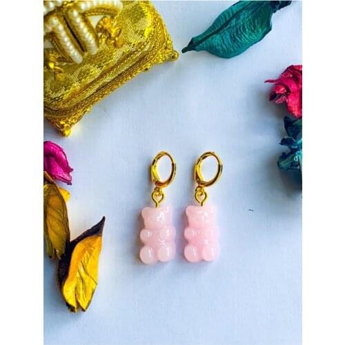 Bear Earrings Matte Pink Woman