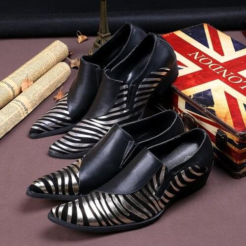 Mens genuine leather classic shoes striped spiked loafers black wedding dress shoes brogue flats slip on shoe lasts
