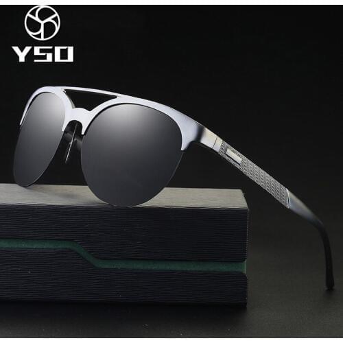 YSO Sunglasses Men Polarized UV400 Aluminium Magnesium Frame Sun Glasses Driving Glasses Semi Rimless Accessories For Men 8592