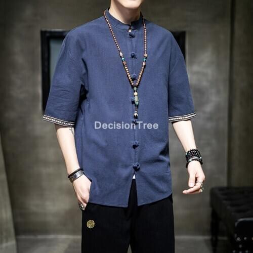 2021 men cheongsam tops tang suit traditional chinese style hanfu loose blouse kung fu uniform cotton tshirt china tee tops coat
