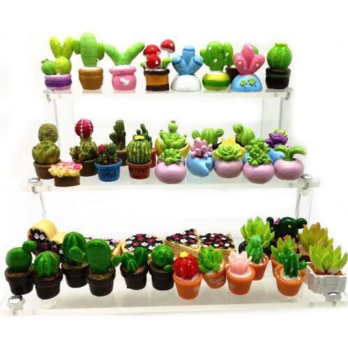 Flower Cactus Sets Mini Plants Model Ornament Figurine Garden Fairy Decor Glass DIY Dollhouse Home Decoration Miniature Craft
