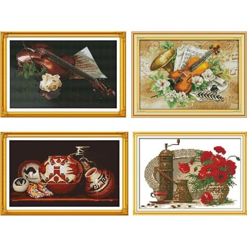 Classical Art Embroidery Kit Stamped Cross Stitch Violin Patterns Counted 11CT 14CT Print Handmade Thread Needlework Decor Sets