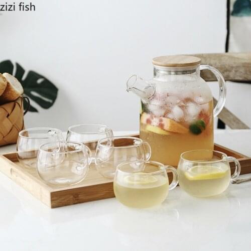 Glass Cold Kettle Set Electric Stove Heating Teapot Cold Kettle Cup Pot Set of 7 with Tray