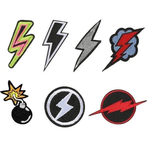 DIY Embroidered Stripe Lightning Patch Iron On Patches On Clothing Bomb Badge For Jacket Sew On Back Hippie For Decoration