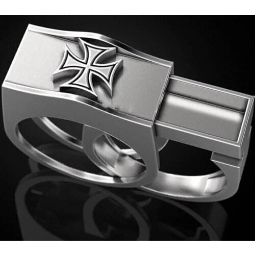 New Arrival Fashion Men Rings Alloy Silver Color Cross Anniversary Gift Hip Hop Unisex Jewelry Accessories
