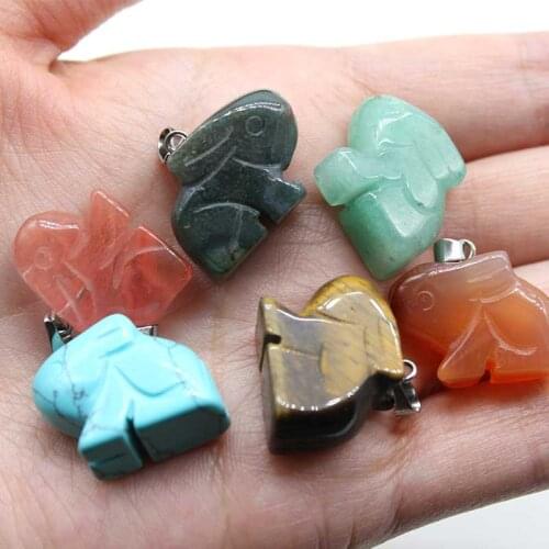Wholesale 12Pcs/lot Natural Stone Semi-precious Hand-carved Cute Bunny Pendulums For Jewelry Necklace Pendans Free Shipping