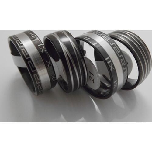 Wholesale 36 pcs 8mm Black tangent and digital style Stainless Steel Rings Fashion Jewelry