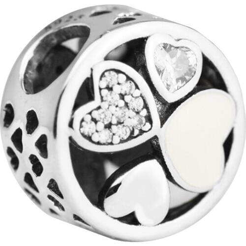 Fits for Pandora Charms Bracelets 100% 925 Sterling-Silver-Jewelry Hearts of Love Beads QANDOCCI
