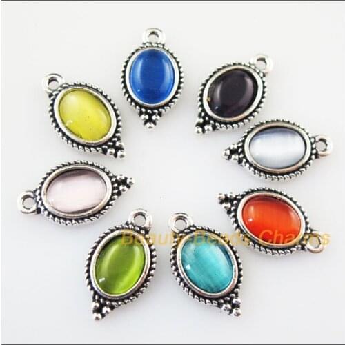 16 New Tibetan Silver Retro Charms Stone Oval Pendants Mixed 9x16.5mm