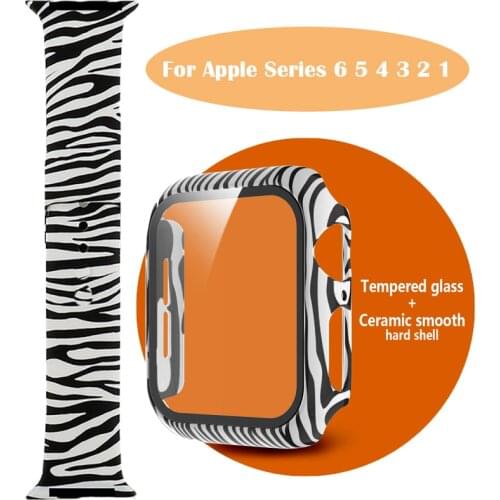 Zebra Striped Printed Watch Strap Tempered Protective Full Cover for Apple Watch Series SE 6 5 4 40 For IWatch Band Frame Sets