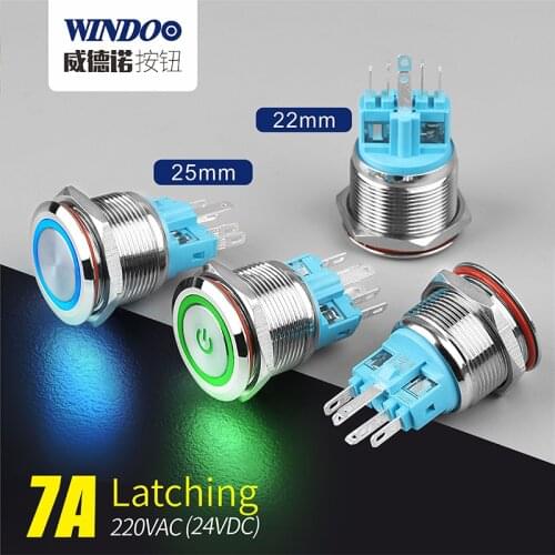 22MM 25mm Self-Recovery LED 3V 5V 6V12V 24V 220V Metal Button Switch Instantaneous Button Automatic Reset LED Waterproof Button