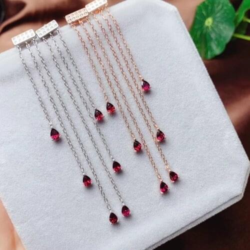 Natural garnet stone drop earrings 925 silver Natural gemstone drop earring women Luxurious big long Tassels strand gift jewelry