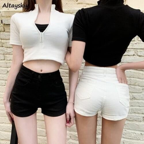 Shorts Women Summer Elasticity Skinny Sexy Female All-match Trousers Daily Workout Simple Solid Color High Waist Club Street Ins