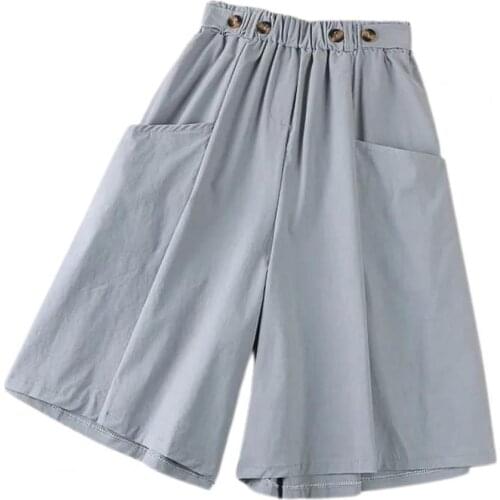 Ladies Casual Shorts Wide Leg A-line High Waist Solid Color Minimalist Shorts All Match Female Loose Summer Clothing Fifth Pants
