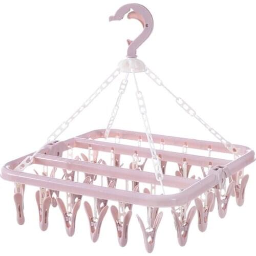 32 Clips Folding Clothes Hanger Dryer Windproof Socks Underwear Drying Rack Children
