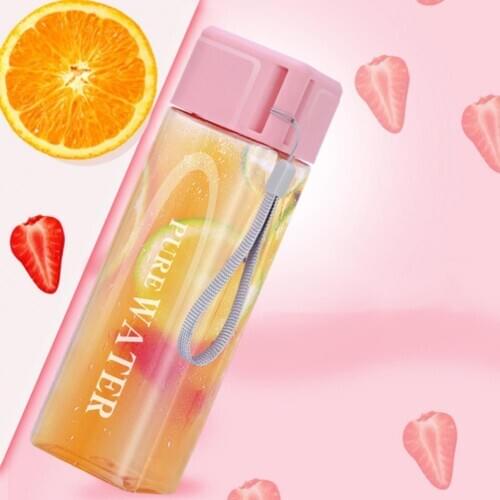 Sport Square Tea Milk Fruit Water Cup 480ml Transparent Drink Bottle with Rope