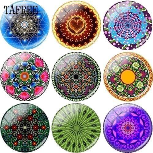 TAFREE Star Heart Pattern Mandala Picture Beads 12mm-20mm Glass Cabochon Dome Base Cover Pendant For DIY Keychains Tie Clips