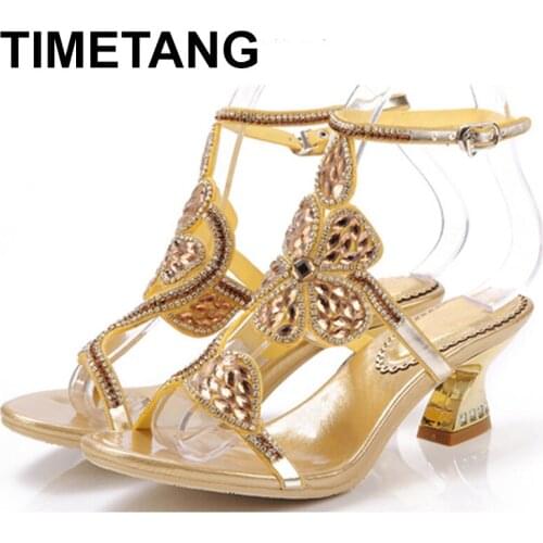 TIMETANG 2021summer new fashion rhinestone comfortable sandals with thick with open toe womens shoes buckle female sandalsE1006