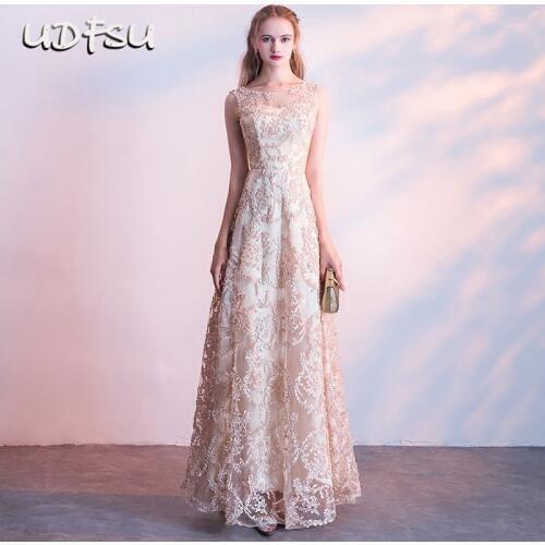 UDFSU Women Lace Boat Neck Sleeveless Evening Dresses Off The Shoulder Elegant Evening Gowns Floor Length Party Dresses