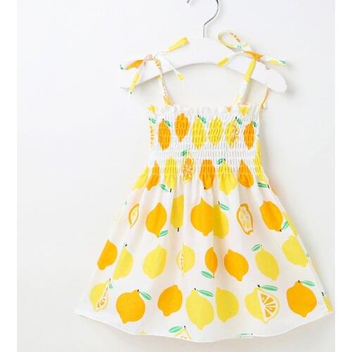 #VW Toddler Kids Girls Dress Sleeveless Suspenders Lemon Summer Shoulderless Beach Dress Casual Clothes vetement enfant fille