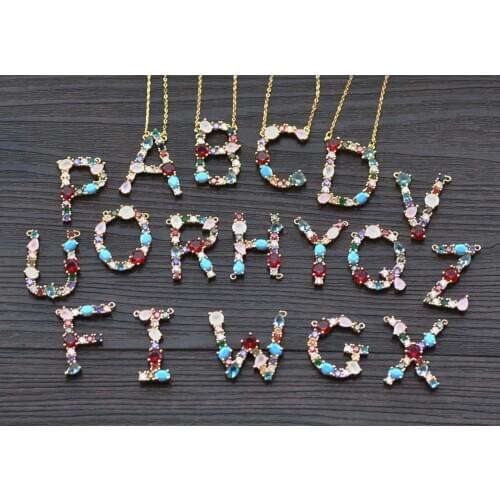 Z10068 Alphabet Initial A-Z letter Cubic Zircongold plated Pendant chain necklace