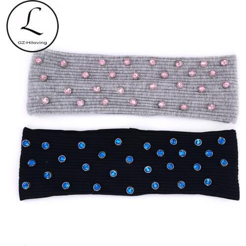 GZhilovingL Woman Solid Diamonds Ribbed Headbands For Ladies Soft Stretch Cotton Head Wrap Hair bands Accessories Yoga Turban