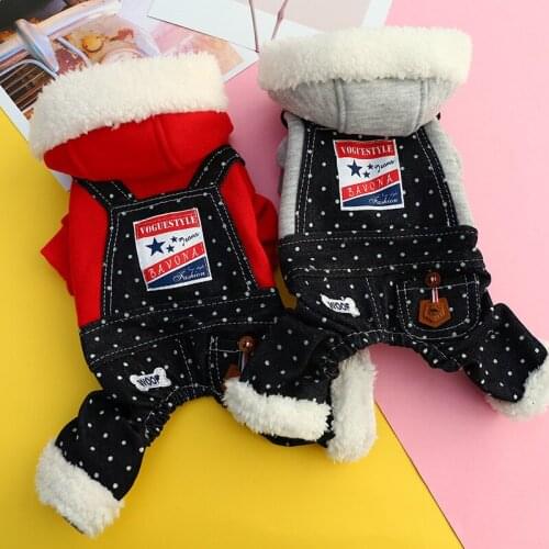 Winter Warm Dog Clothes Hoodies Four Legs Jumpsuit For Small Dogs Clothes Pet Pajamas Dot Fleece Overalls For Dog Puppy Outfit