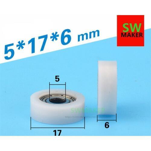 1 pcs 5*17*6mm F type Moving window plane wheel nylon 6 pack glue deep groove ball injection plastic sliding bearing