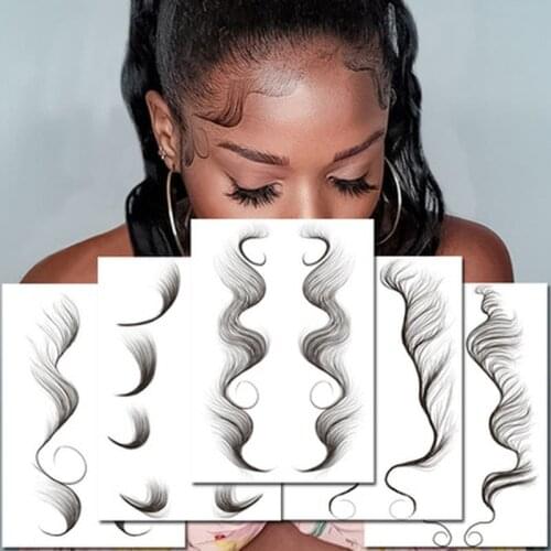 1Pc Baby Hair Edges Tattoo Sticker Hair Pony Tail Styles Temporary Tattoo Sticker Template Sleek Edges Fake Bangs Tattoo Sticker