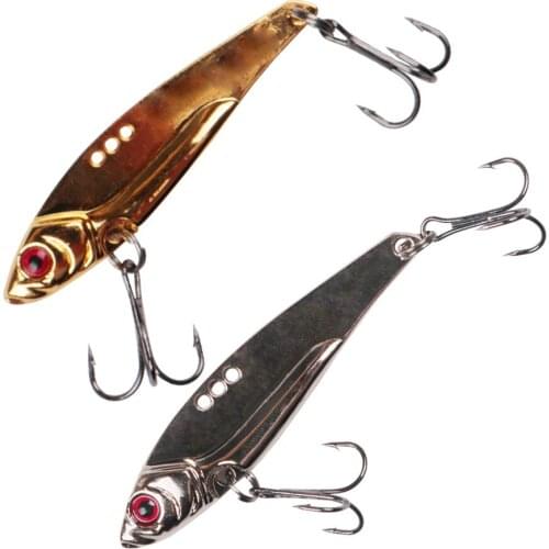1pcs Fishing lures Dragon tooth VIB Metal Spoon Lures Jig 11g 7g artificial 3D eyes Hard Bait with two treble hooks