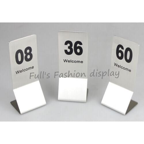 10pcs High quality Double-Sides stainless steel Restaurant table number cards Digital Card seat card desk card display holder