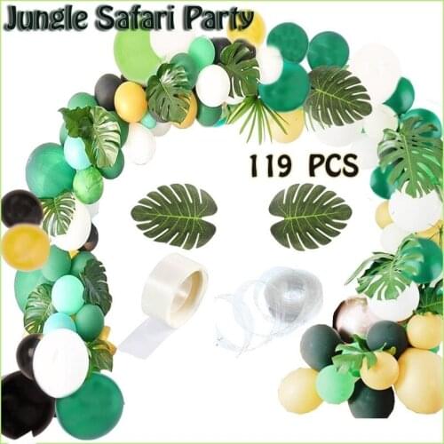 119Pcs Latex Balloon Garland Arch Kit For Jungle Safari Theme Party Decorations Kids Boy Birthday Decor Tropical Palm Leaves