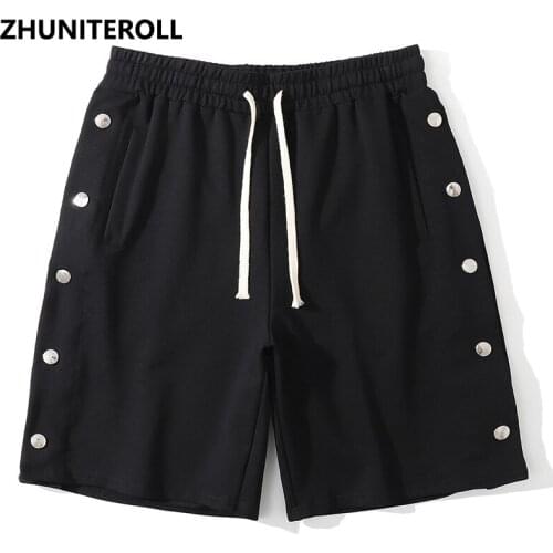 2021 Harajuku Solid Shorts Men Side Button Streetwear Hip Hop Short Sweatpants Summer Jogger Baggy Fashion Skateboard Trousers