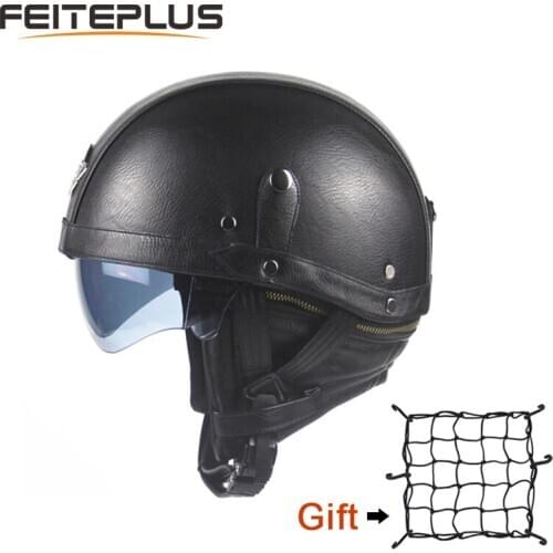 3/4 Leather Motorcycle Goggles Vintage Half Helmet For Biker Cruiser Scooter Touring Universal For Harley Helmet Net Free Send