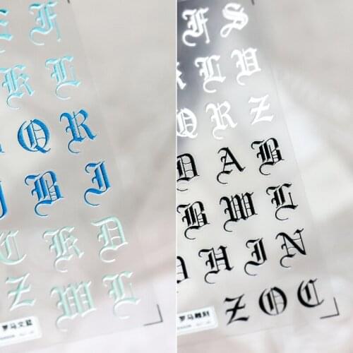 3D Roman Script Nail Art Sticker 2021 New Design Decal for Manicure Sliders Small Tip 1 Sheets Decoration Letter Accessori