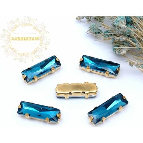 5*10 5*15 Peacock blue Rectangle Glass Crystal sew on rhinestones with gold claw Diy wedding dress accessories Free shipping