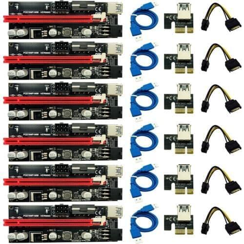 6pcs Newest VER009 USB 3.0 PCI-E Riser VER 009S Express 1X 4x 8x 16x Extender Riser Adapter Card SATA 15pin to 6 pin Power Cable