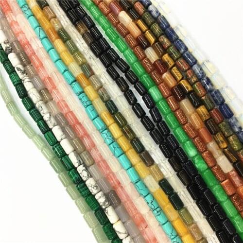 78PCS Natural Stone Cylinder Beads Natural Stone Tube Loose Beads Opal Agates Roses Quartz Necklace Bracelet Making 6*10mm