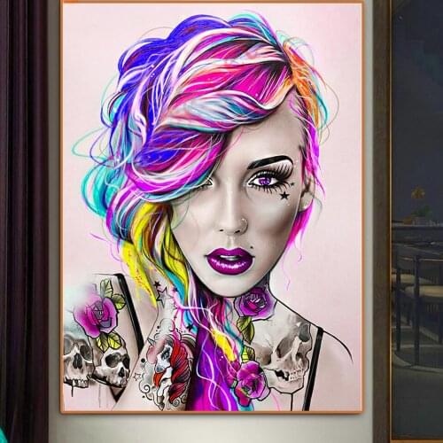 Fantasy Pretty colorful hair girl diamond Painting 5d diy full square round Diamond Mosaic embroidery rhinestone home decor,N999
