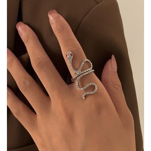 Cosysail Shiny Rhinestone Snake Shape Rings for Female Trendy Adjustable Crystal Rings Party Statement Jewelry Gift 2021
