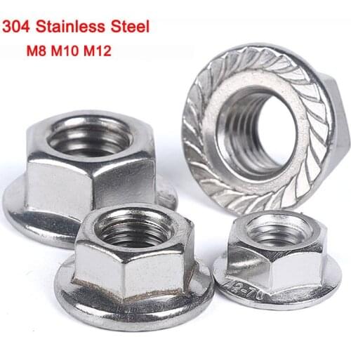 DIN6923 304 Stainless Steel Fine Thread Hex Flange Nut Hexagon Serrated Spinlock Flange Nuts Locknut Lock Nut M8 M10 M12