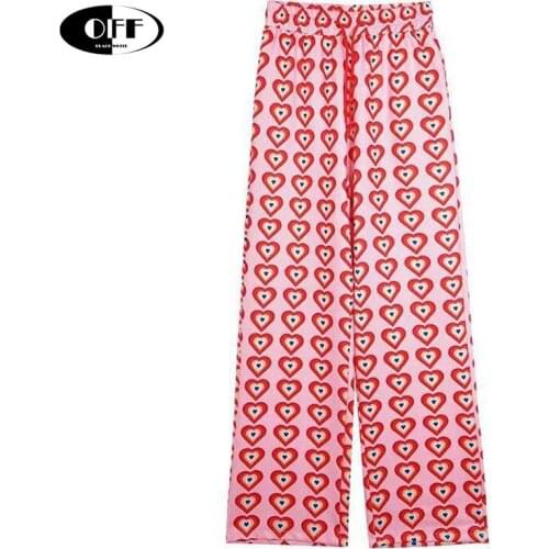 Designer Love print Straight trousers streetwear women casual harajuku wide leg pant korean fashion lady sweatpants pantalones