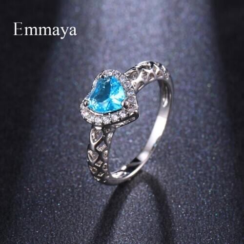 Emmaya Cute Design Light Blue Heart Shape Transparent Decorative Pattern Ring Suitable Women Dainty Zirconia Jewelry In Banquet