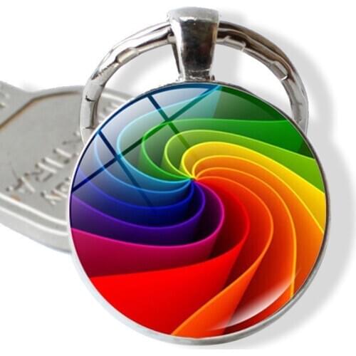 Gay Lesbian Pride Keychain Rainbow Glass Dome Pendant Keychain Keyring LGBT Jewelry