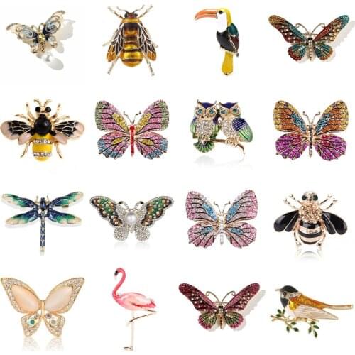 Hot Enamel Butterfly Bragonfly Bee Swallow Bird Brooches for Men Women Metal Pearl Insects Banquet Wedding Brooch Pins