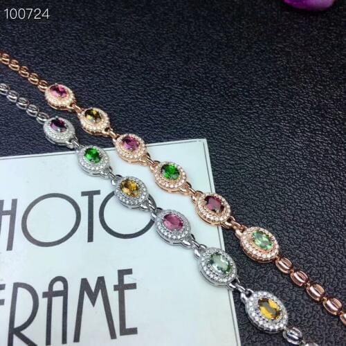 KJJEAXCMY fine jewelry 925 pure silver inlaid natural tourmaline female Bracelet support test