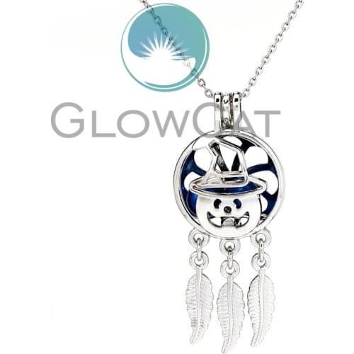 KK925 Dream Catcher Witch Hat Beads Cage Locket Pendant Perfume Diffuser Pearl Cage Necklace